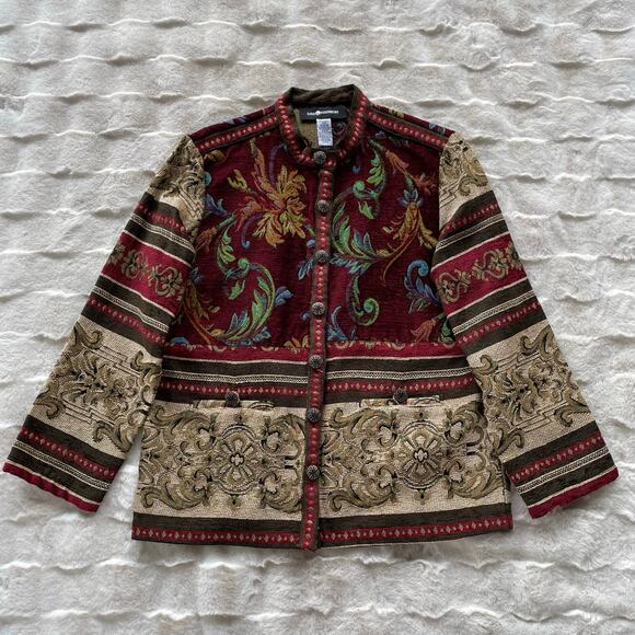 š„Vintage Sag Harbor Boho Floral Tapestry Blazer Jacket Front Button Pockets 12 - Picture 1 of 14